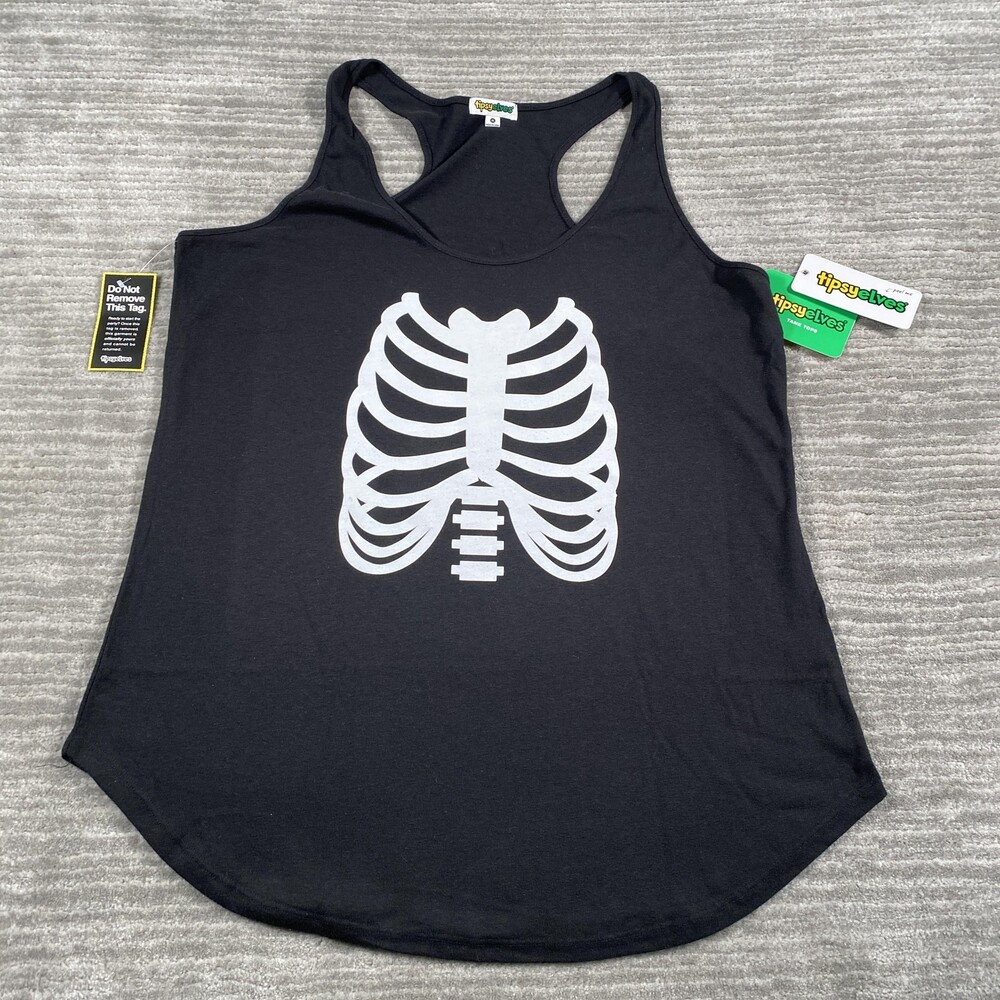 Tipsy Elves Tank Top Womens 1X Black Skeleton Racerback Graphic Halloween
